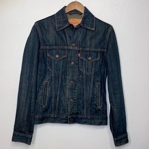 Levi’s Dark Wash Full Button Denim Jacket; Ex-Boyfriend Trucker Jacket